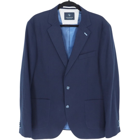 TailorByrd Collection Mens 42L Navy Blue Linen Cotton Blend Blazer Jacket - Picture 1 of 8